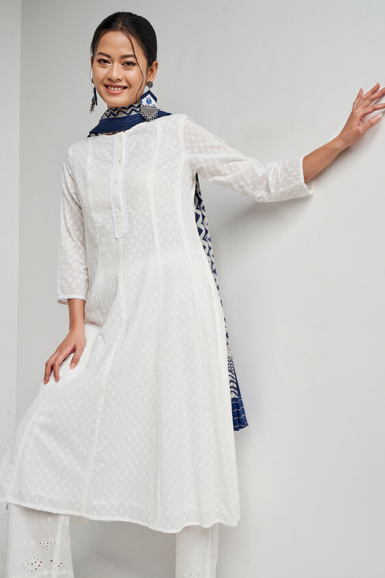 White Embroidered Regular Length Suit, White, image 3